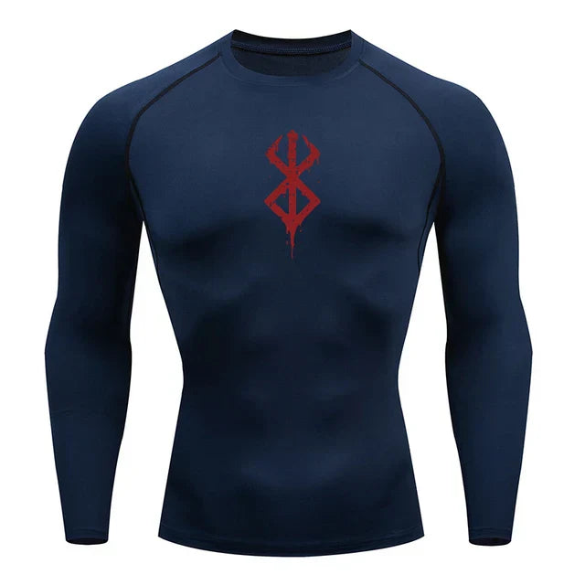 a long sleeved shirt with a red symbol on the chest