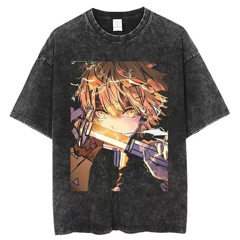Nysekai "Lightning Zenitsu" Demon Slayer Vintage Washed Oversized T-Shirt
