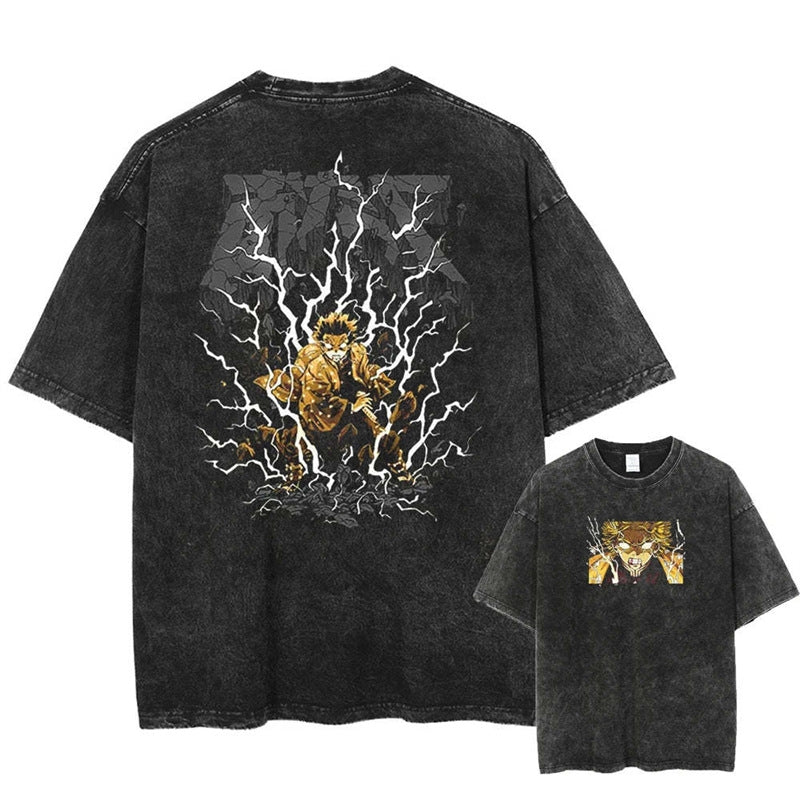 Nysekai "Lightning Rampage" Demon Slayer Vintage Washed Oversized T-Shirt