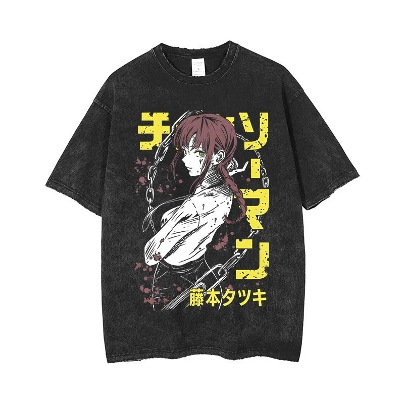 Nysekai "Makima Chain" Chainsaw Man Vintage Washed Oversized T-Shirt