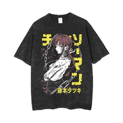 Nysekai "Makima Chain" Chainsaw Man Vintage Washed Oversized T-Shirt