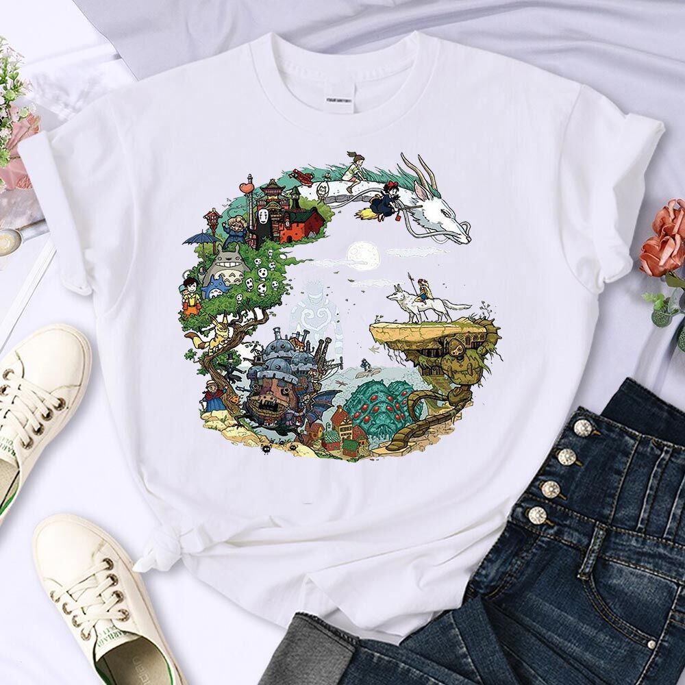 a white t - shirt with a picture of a cartoon scene on it