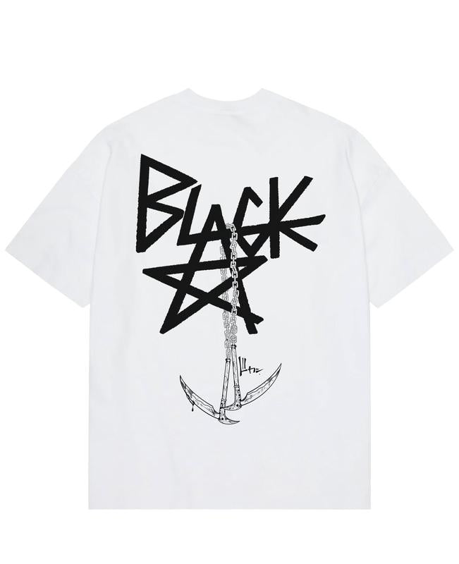 a white t - shirt with black letters on it