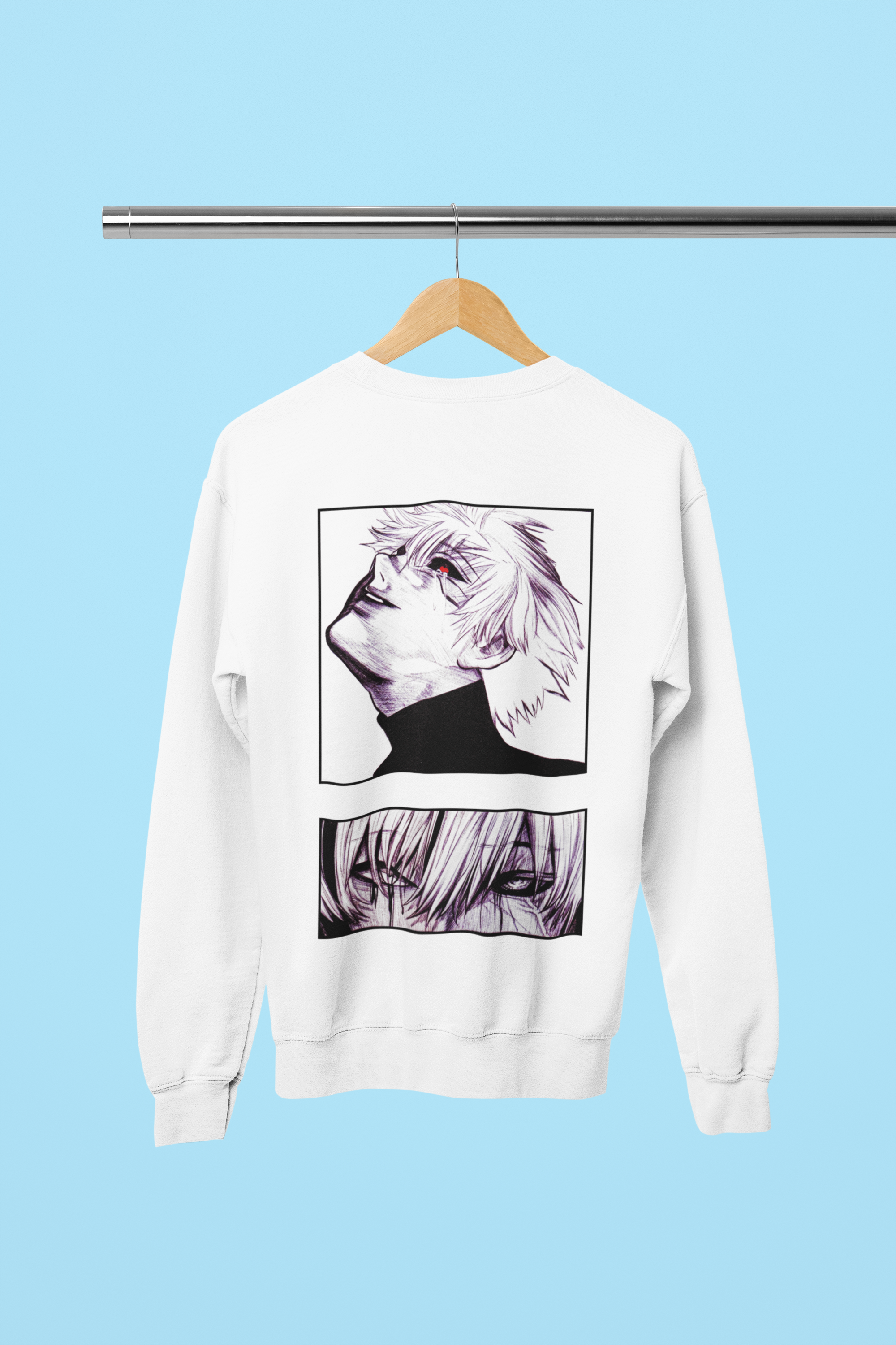 a white sweatshirt with a picture of a dog on it