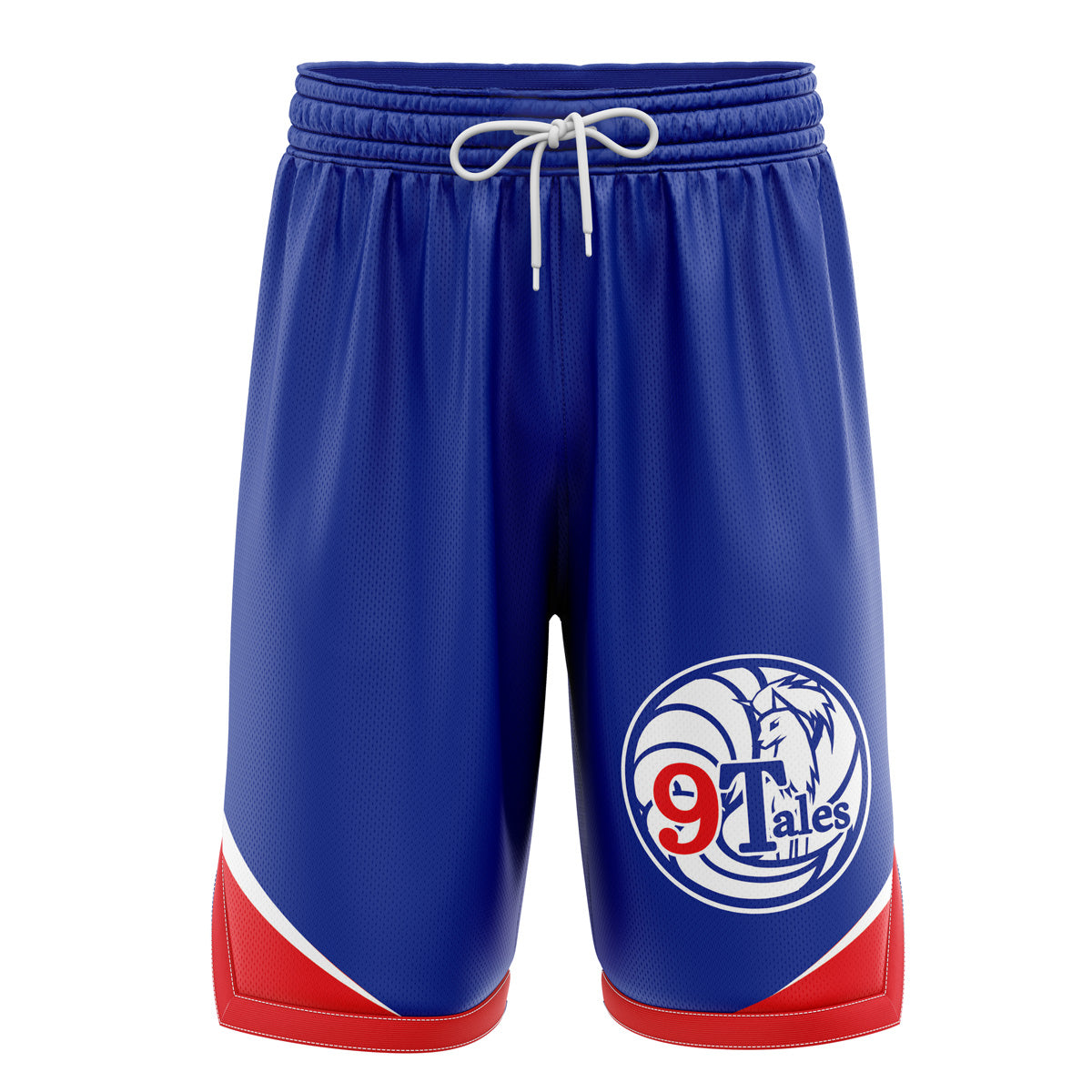 a blue and red shorts with the number 9 on it