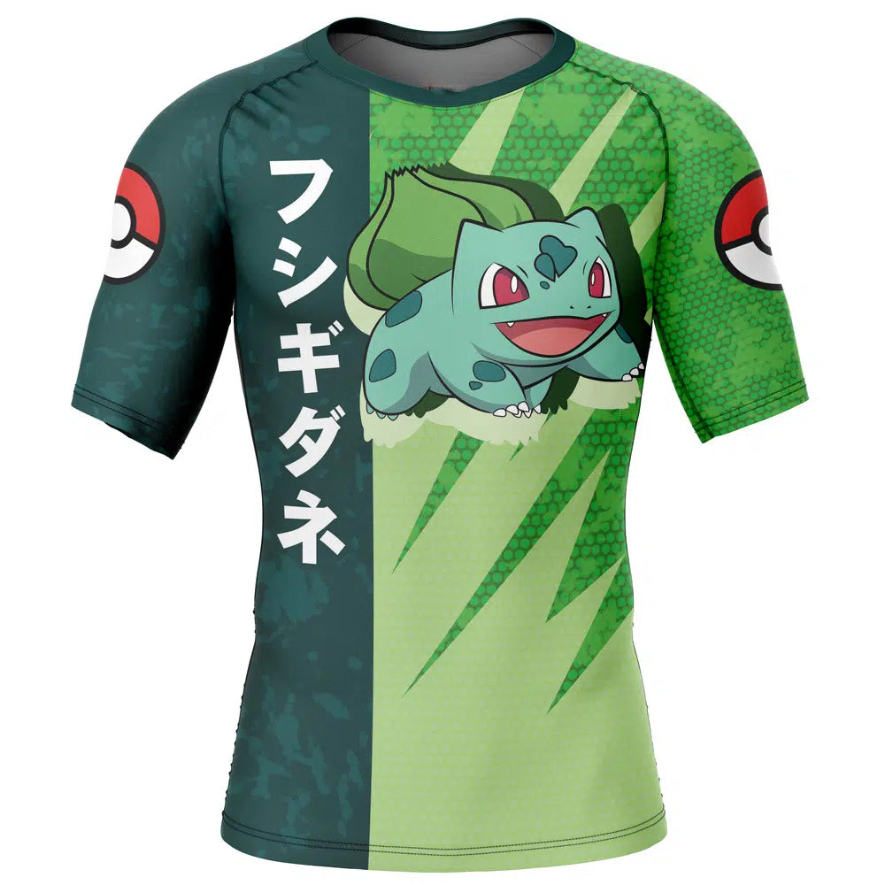 Bulbasaur Attack Pokemon Short Sleeve Rash Guard Compression Shirt