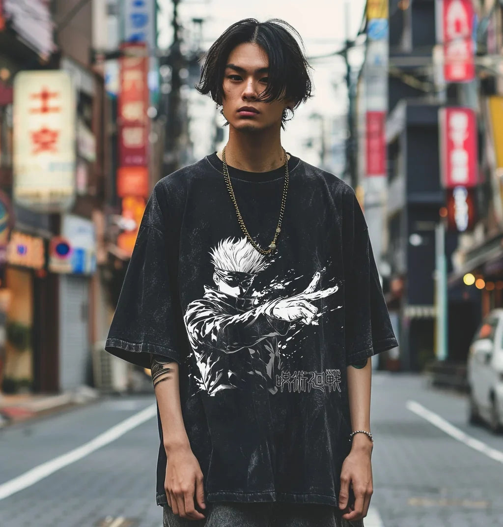 a young man standing on a city street