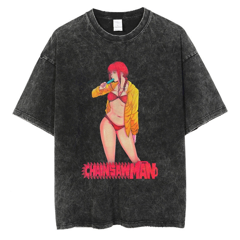 Nysekai "Bikini Makima" Chainsaw Man Vintage Washed Oversized T-Shirt