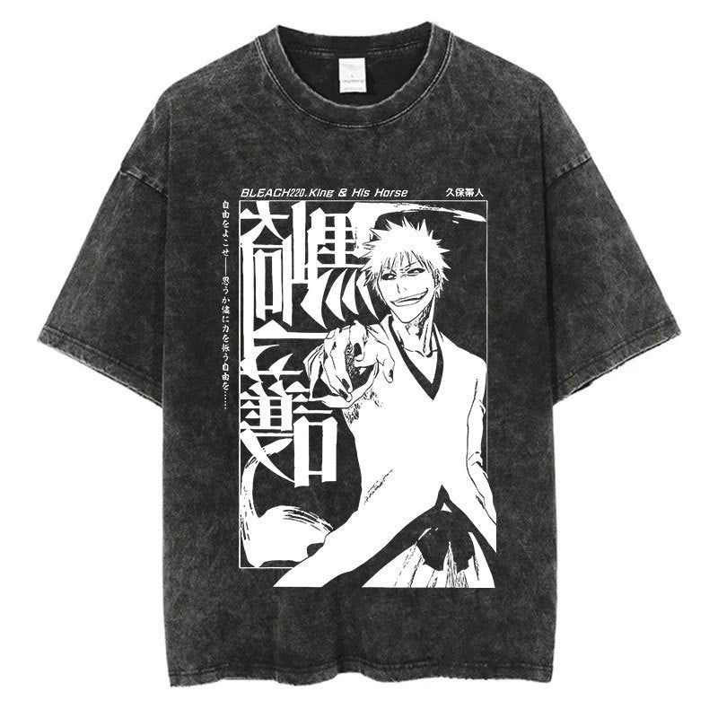 Nysekai "Black Ichigo" Bleach Vintage Washed Oversized T-Shirt