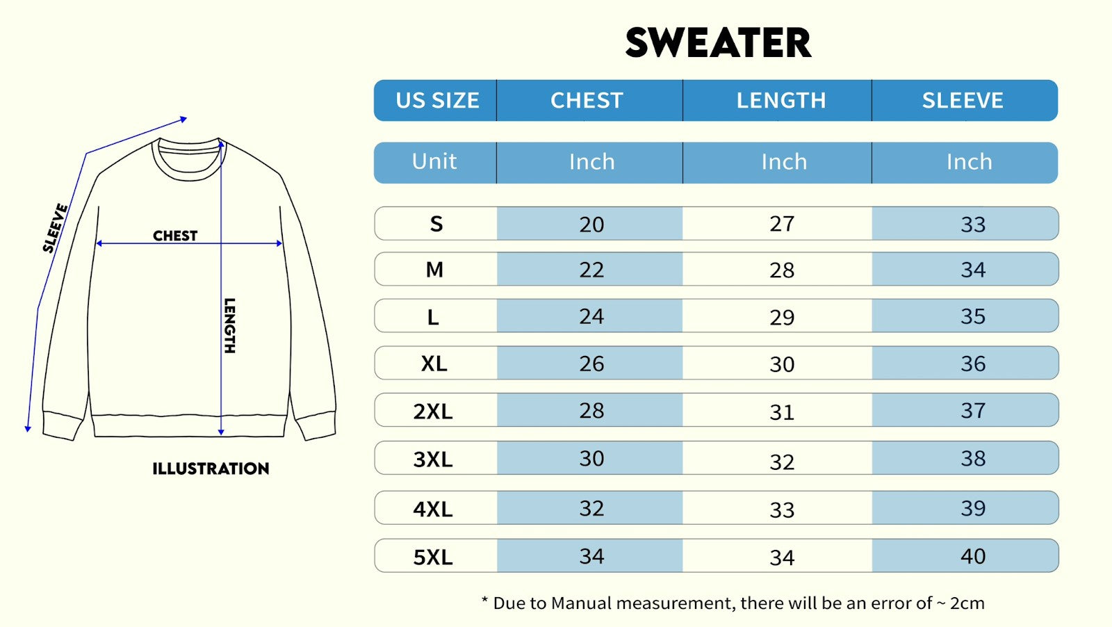 the measurements of a sweater for men and women