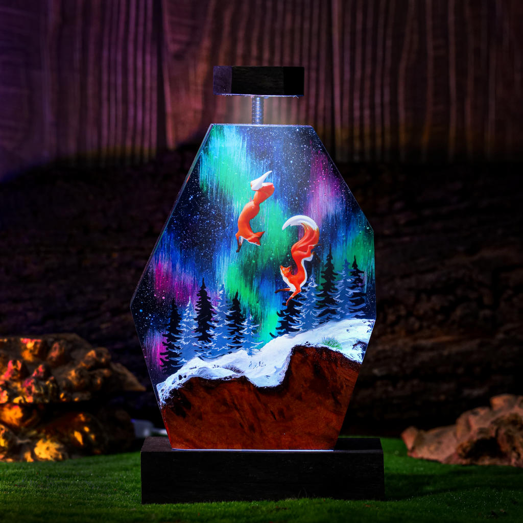 Fox in Aurora Borealis Night Lamp Ver 2 - Hirosart