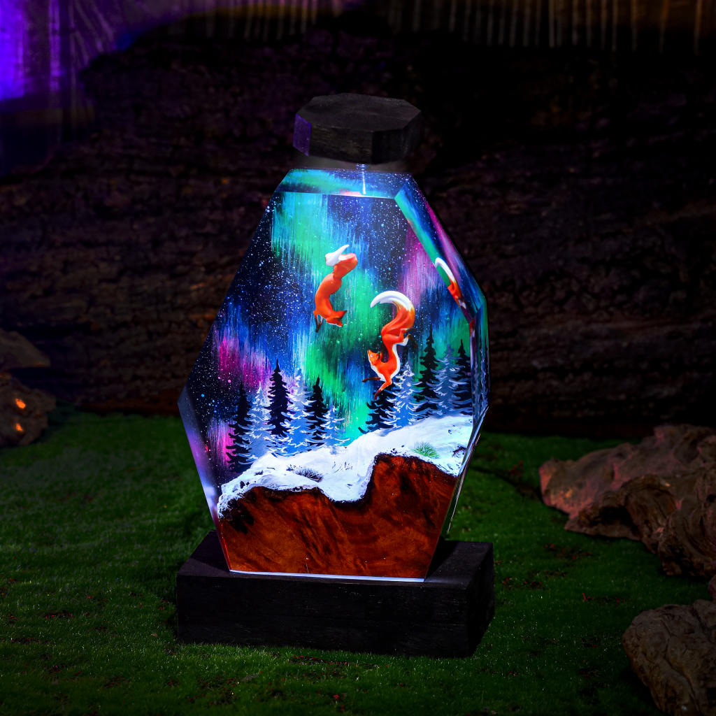 Fox in Aurora Borealis Night Lamp Ver 2 - Hirosart