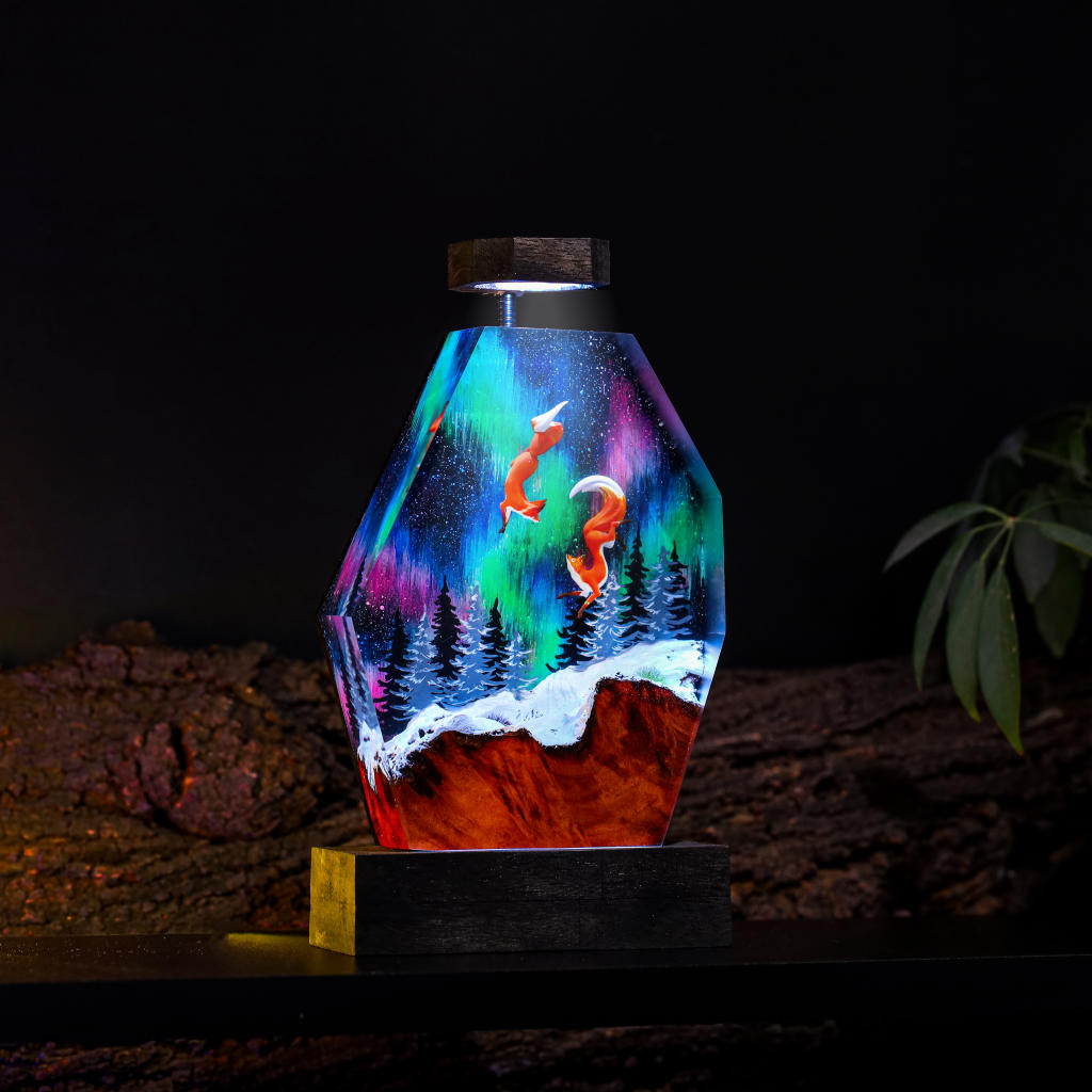 Fox in Aurora Borealis Night Lamp Ver 2 - Hirosart