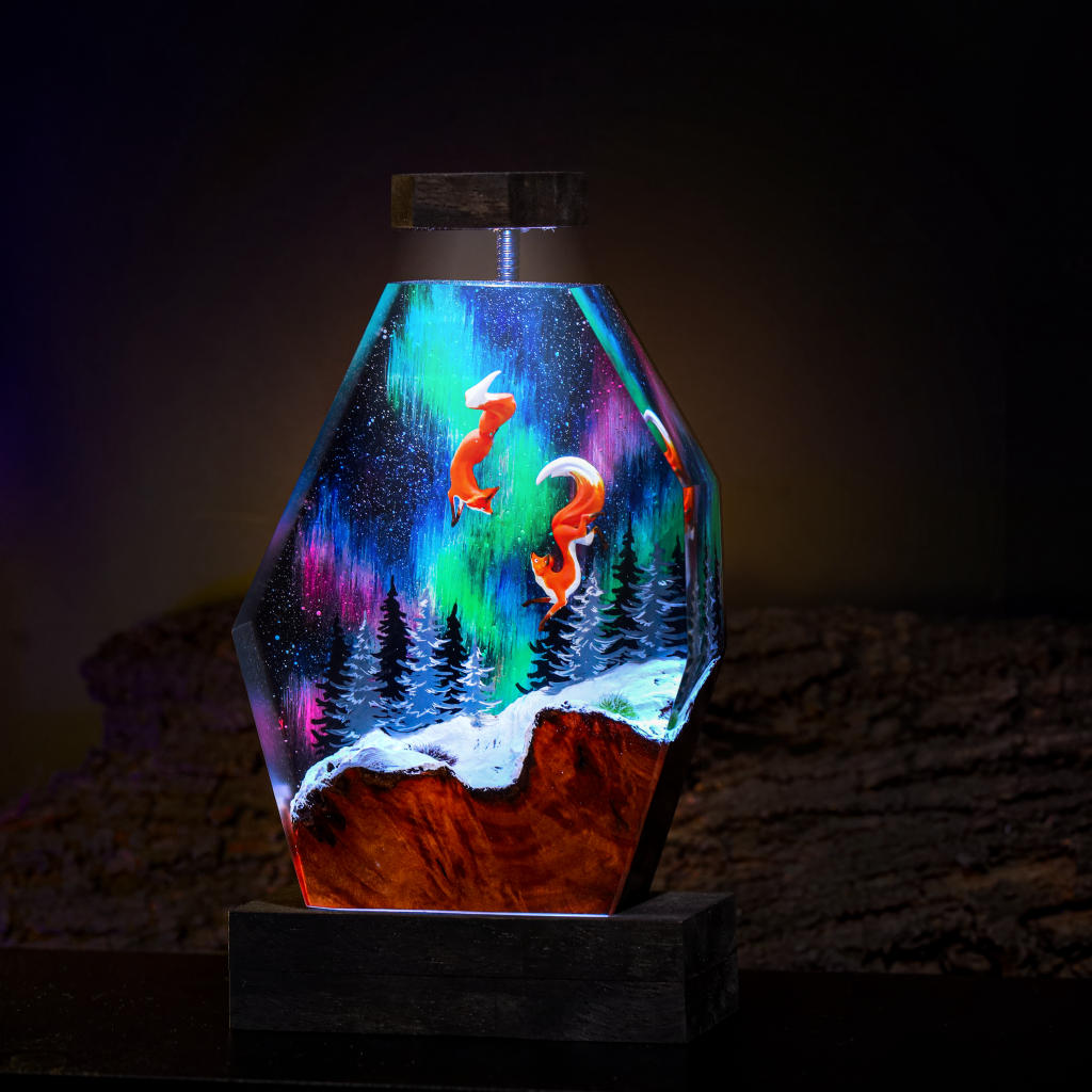 Fox in Aurora Borealis Night Lamp Ver 2 - Hirosart