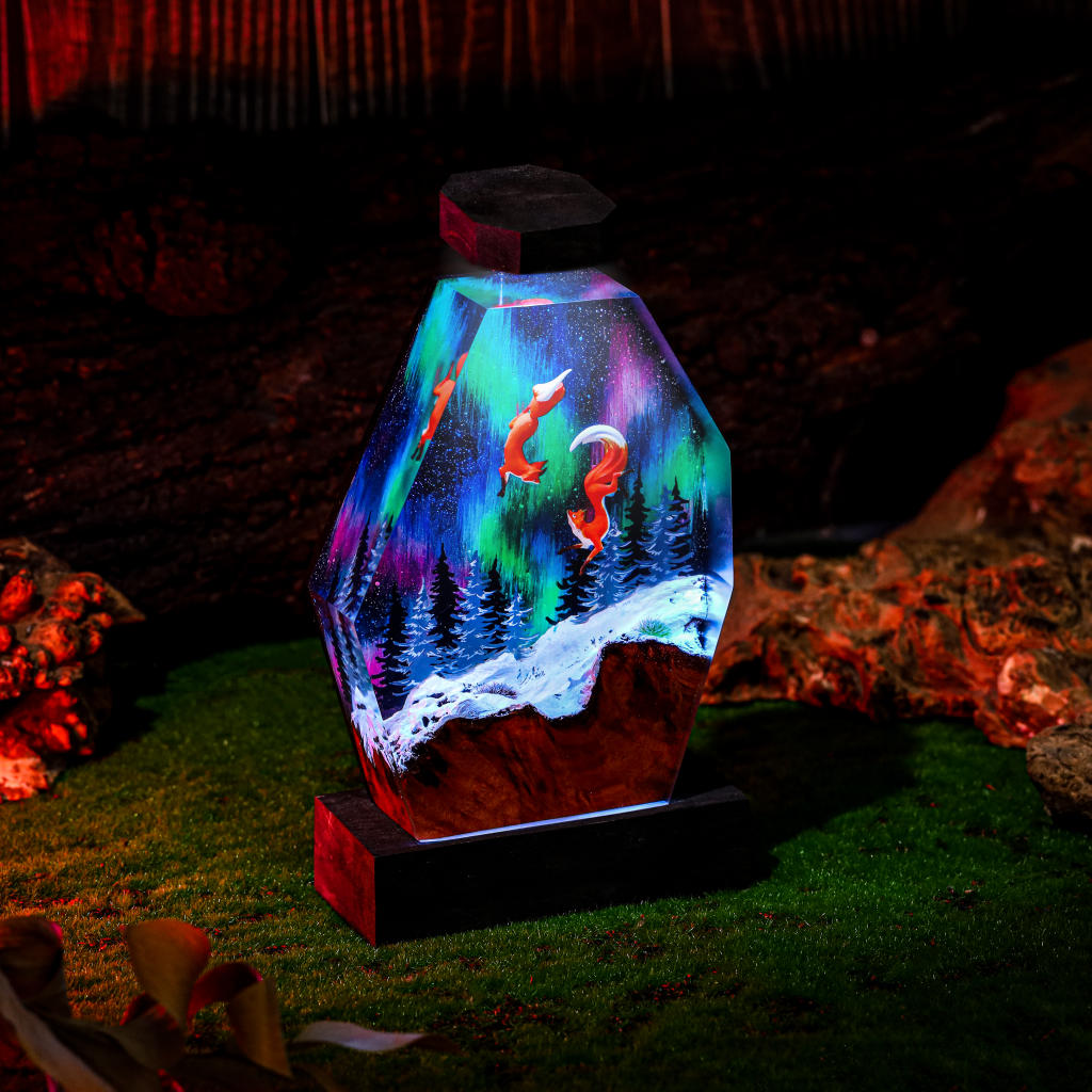 Fox in Aurora Borealis Night Lamp Ver 2 - Hirosart