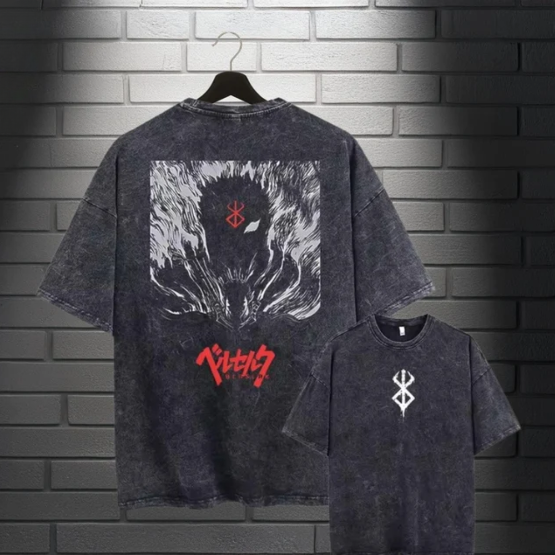 Nysekai "The Mark of The Sacrifice Guts Berserk" Vintage Washed Oversized T-shirt