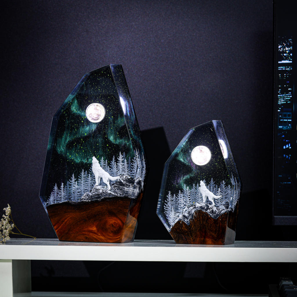 Fox in Aurora Borealis Night Lamp Ver 2 - Hirosart