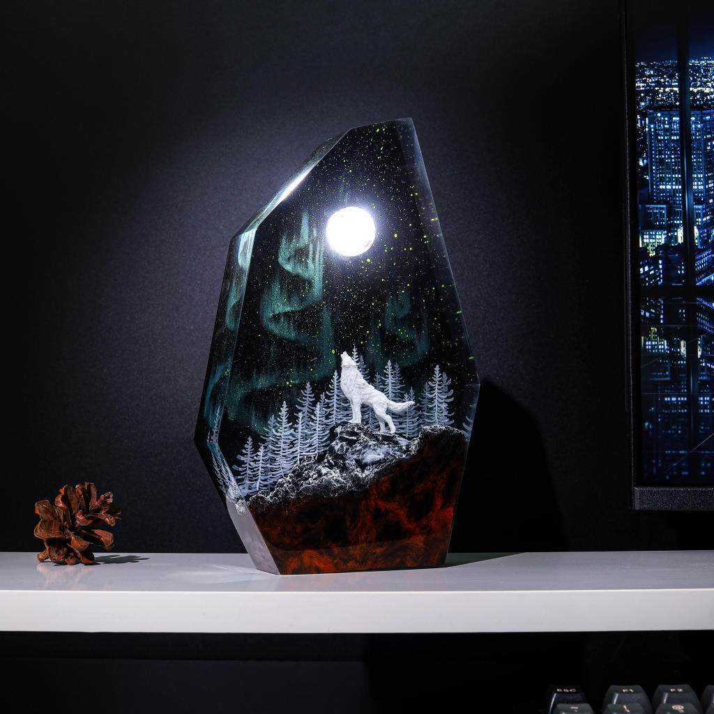 Fox in Aurora Borealis Night Lamp Ver 2 - Hirosart