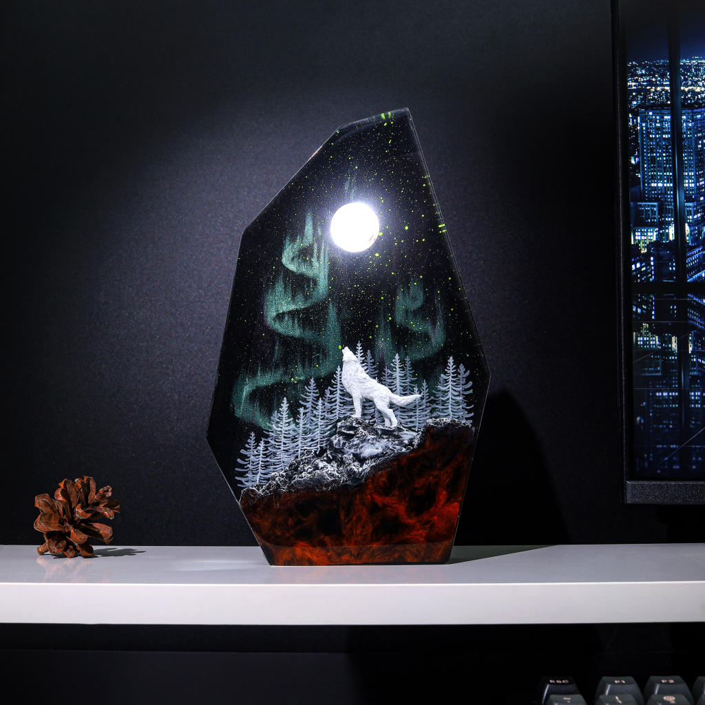 Fox in Aurora Borealis Night Lamp Ver 2 - Hirosart