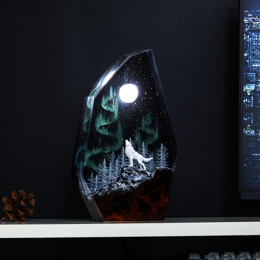 Fox in Aurora Borealis Night Lamp Ver 2 - Hirosart