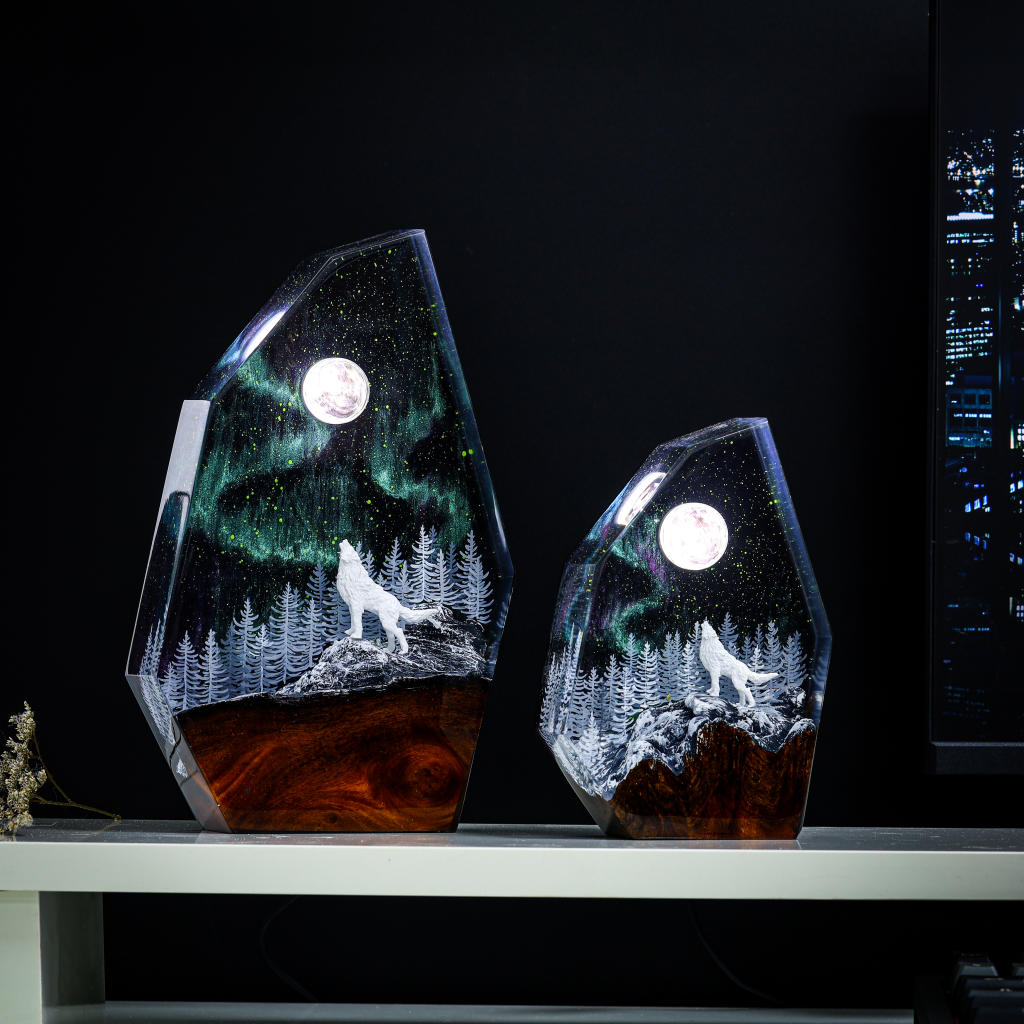 Fox in Aurora Borealis Night Lamp Ver 2 - Hirosart