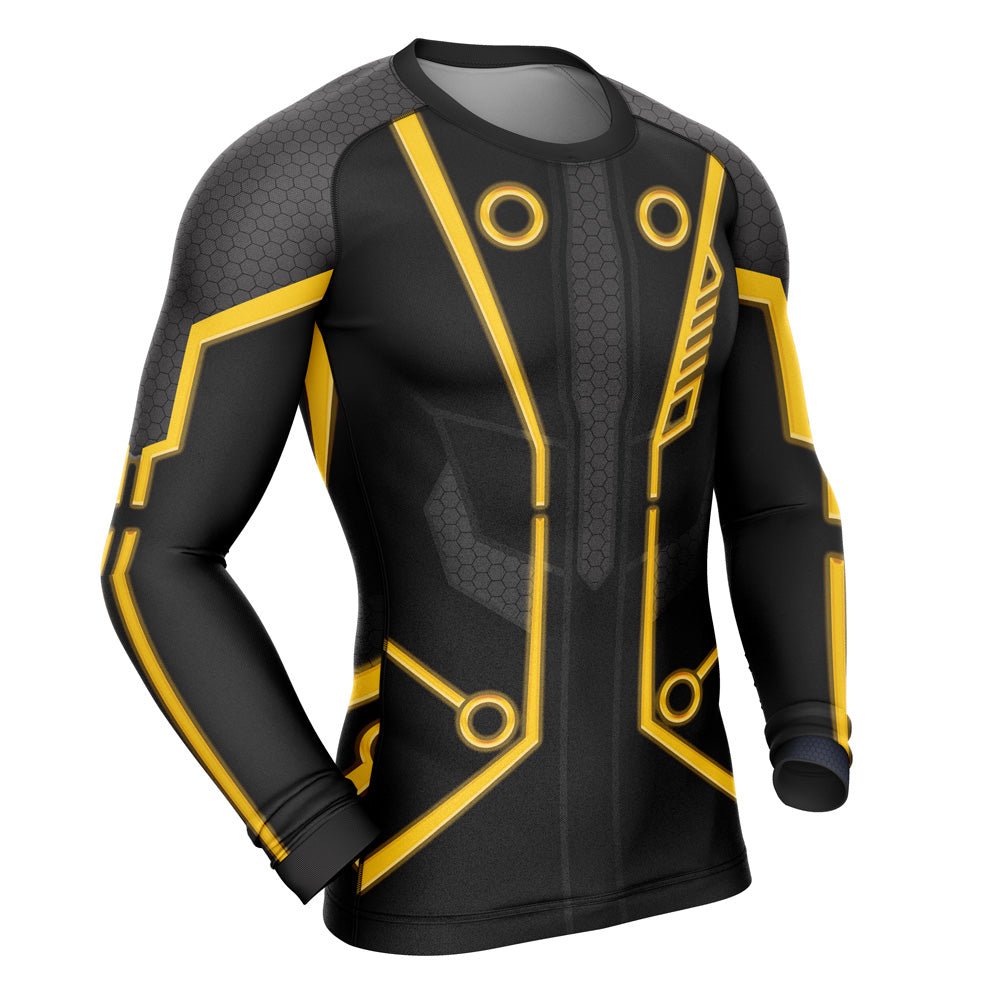 Yellow Circuits Uniform Tron Long Sleeve Rash Guard Compression