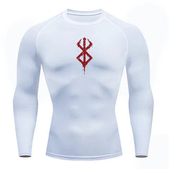 a white shirt with a red design on the chest