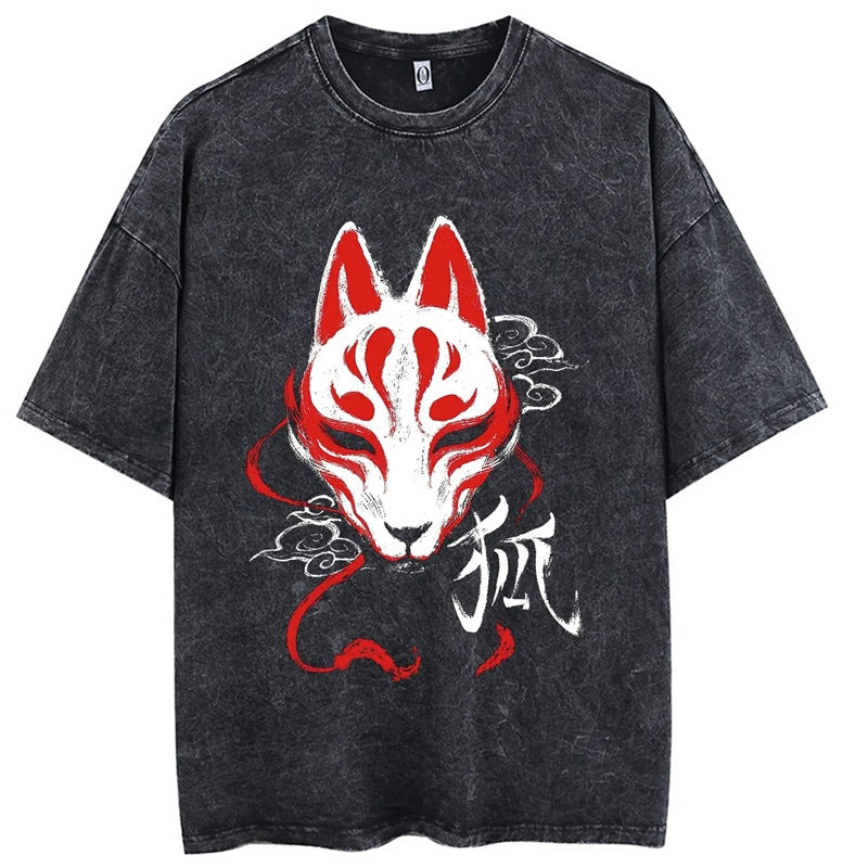 Nysekai "Fox Mask" Demon Slayer Vintage Washed Oversized T-Shirt
