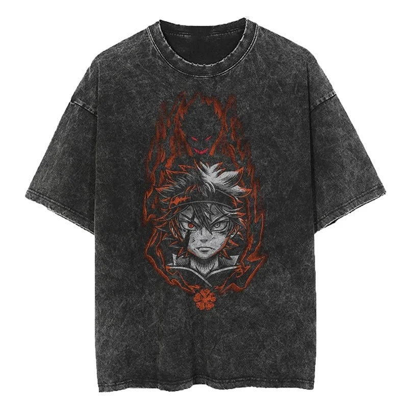 Nysekai "Asta" Black Clover Vintage Washed Oversized T-Shirt