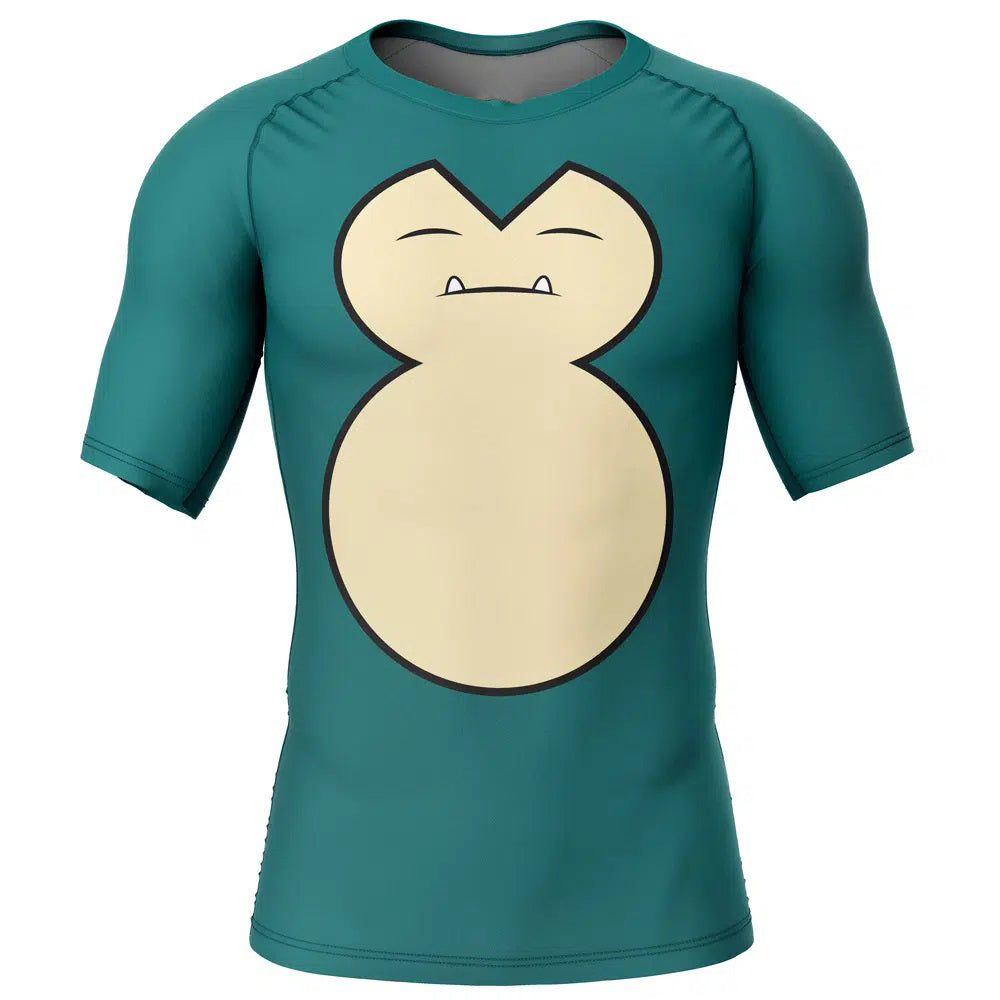 Sleepy Giant Snorlax Pokemon Short Sleeve Rash Guard Compression Shirt