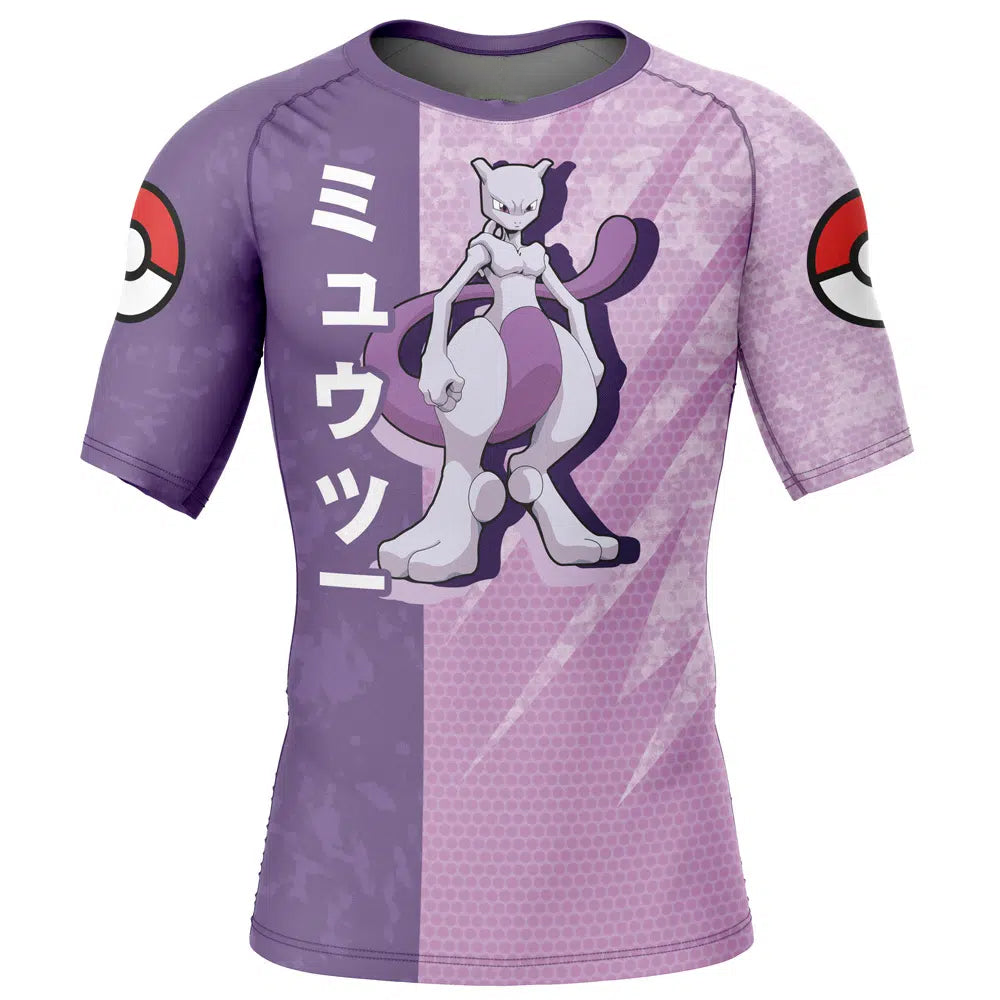 Mewtwo Attack Pokemon Short Sleeve Rash Guard Compression Shirt