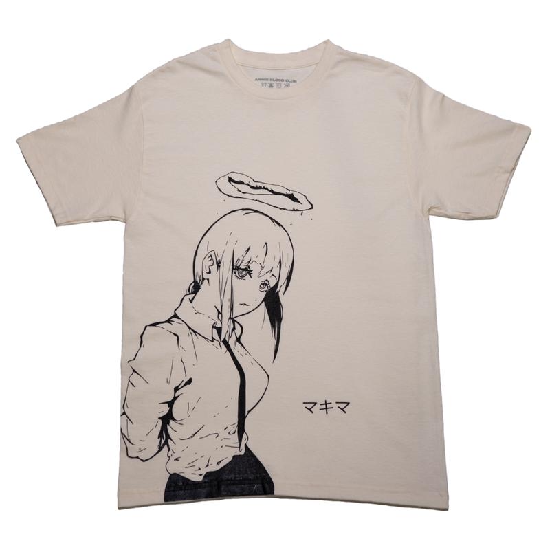 a t - shirt with a drawing of a girl with a halo on her head