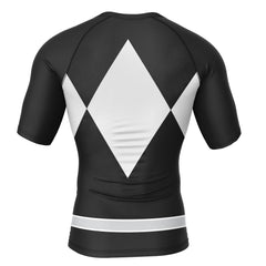 Black Ranger Mighty Morphin Power Rangers Short Sleeve Rash Guard Compression Shirt