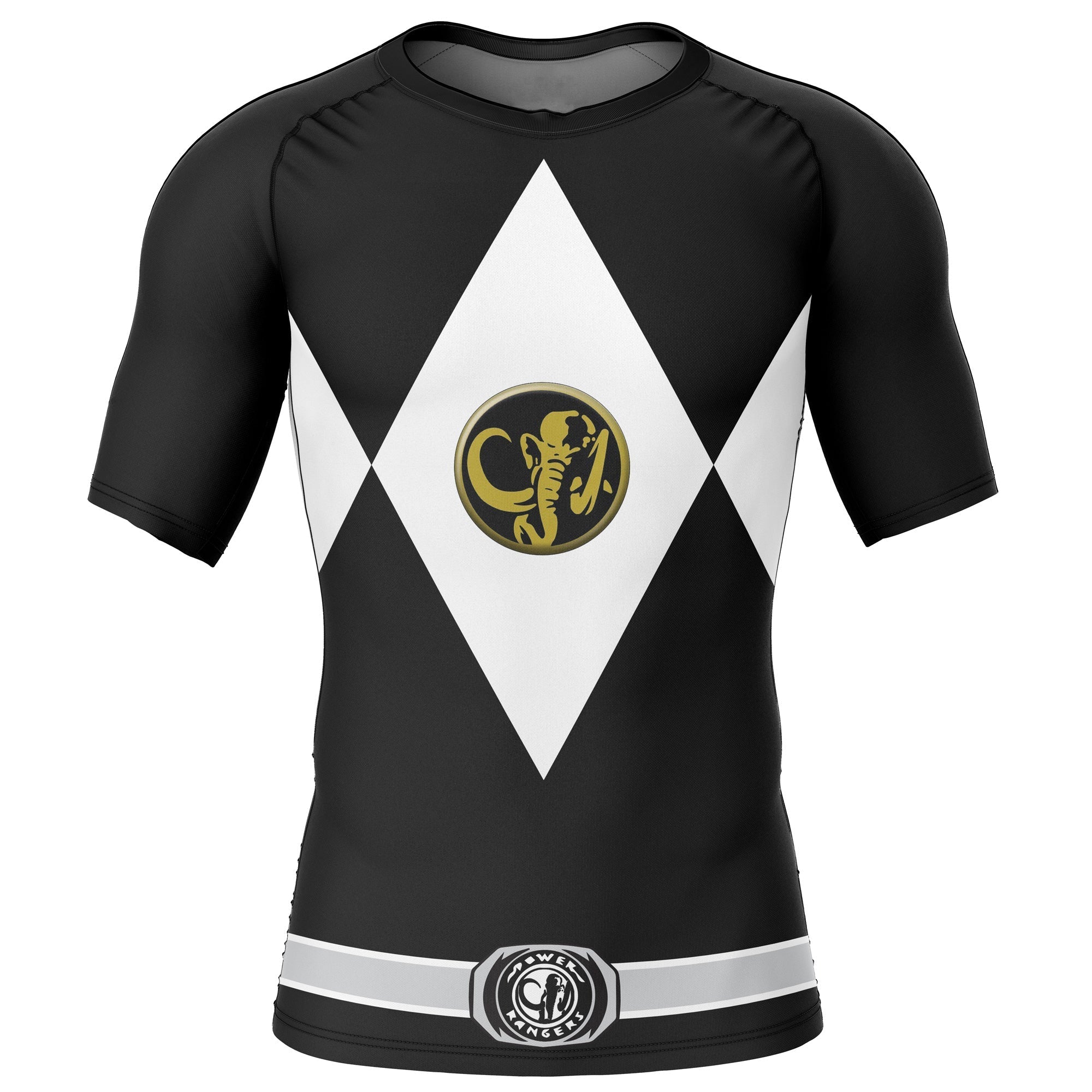 Black Ranger Mighty Morphin Power Rangers Short Sleeve Rash Guard Compression Shirt