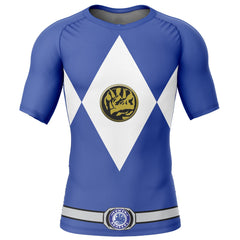 Blue Ranger Mighty Morphin Power Rangers Short Sleeve Rash Guard Compression Shirt