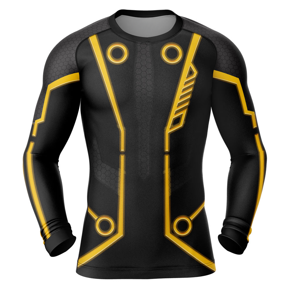 Yellow Circuits Uniform Tron Long Sleeve Rash Guard Compression