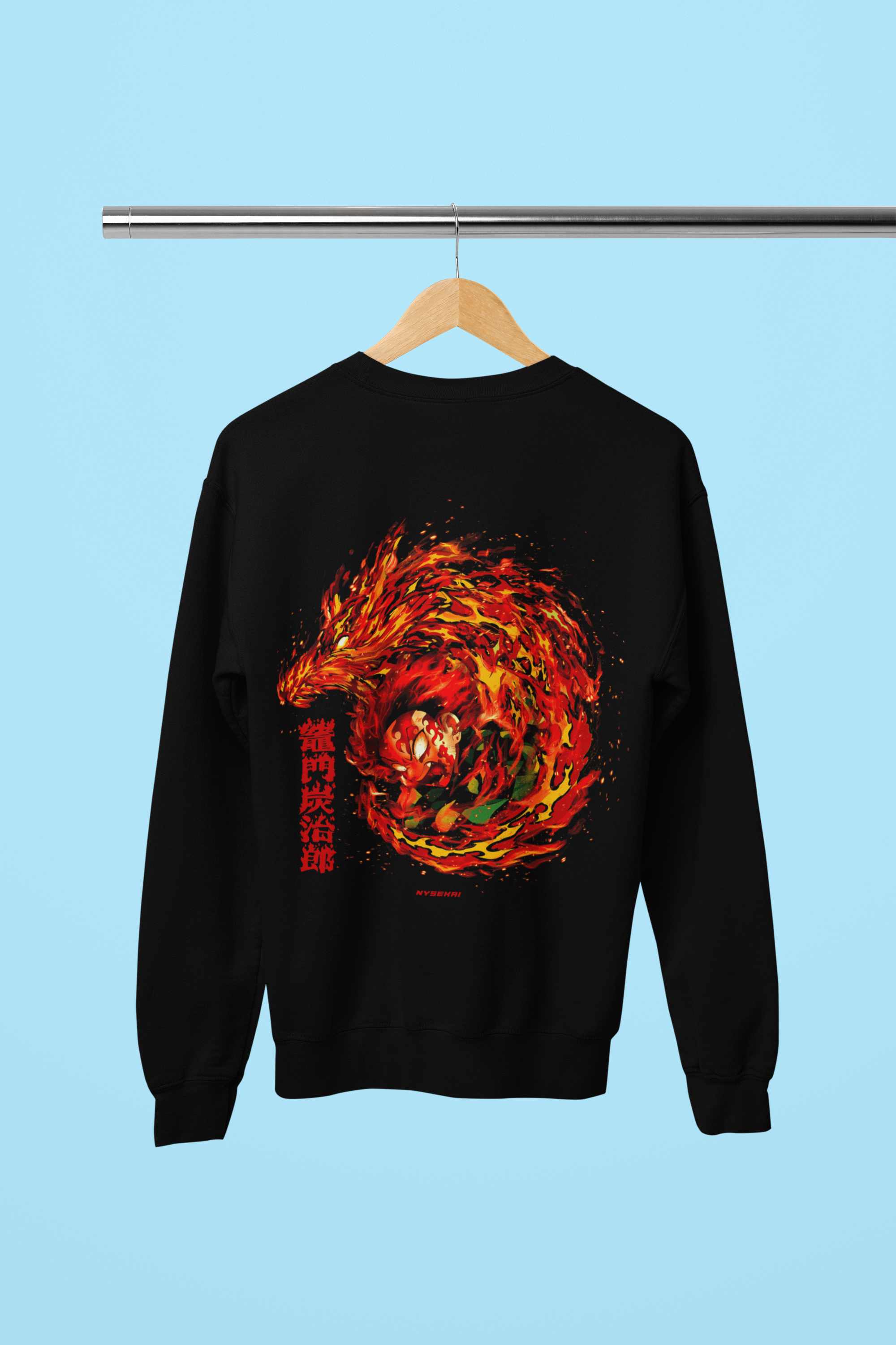 a black sweatshirt with a red dragon on it