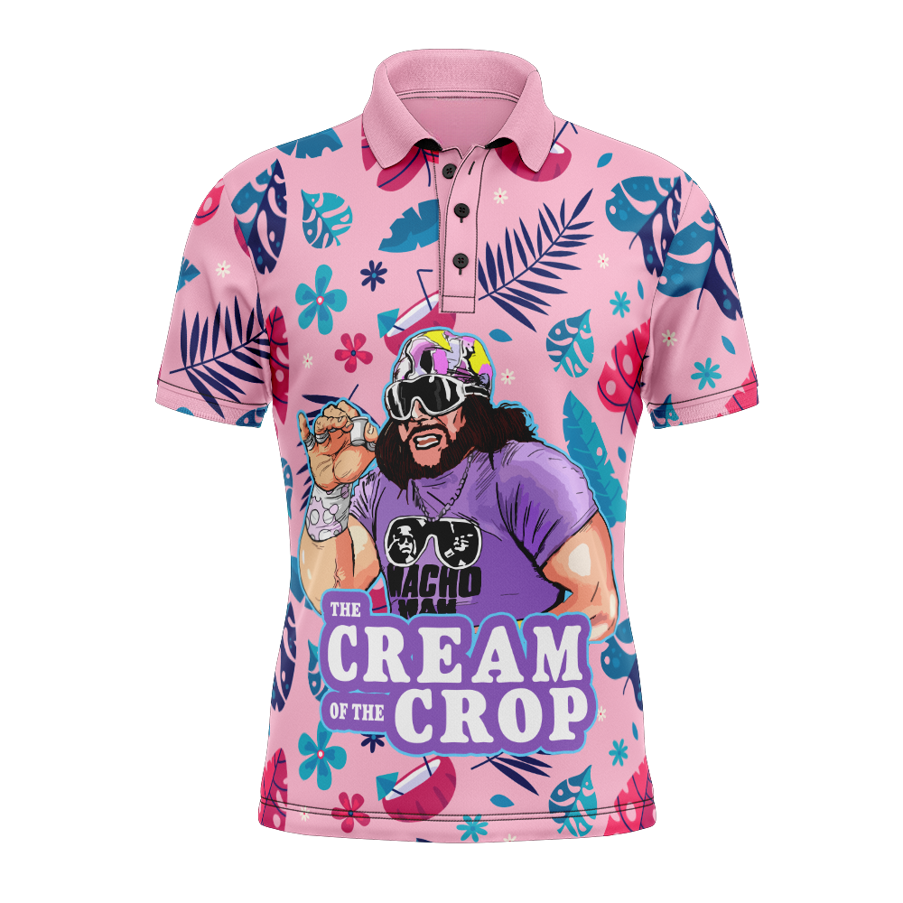 The Cream of the Crop Pro Wrestling Pink Tropical V4 Polo Goft Shirt