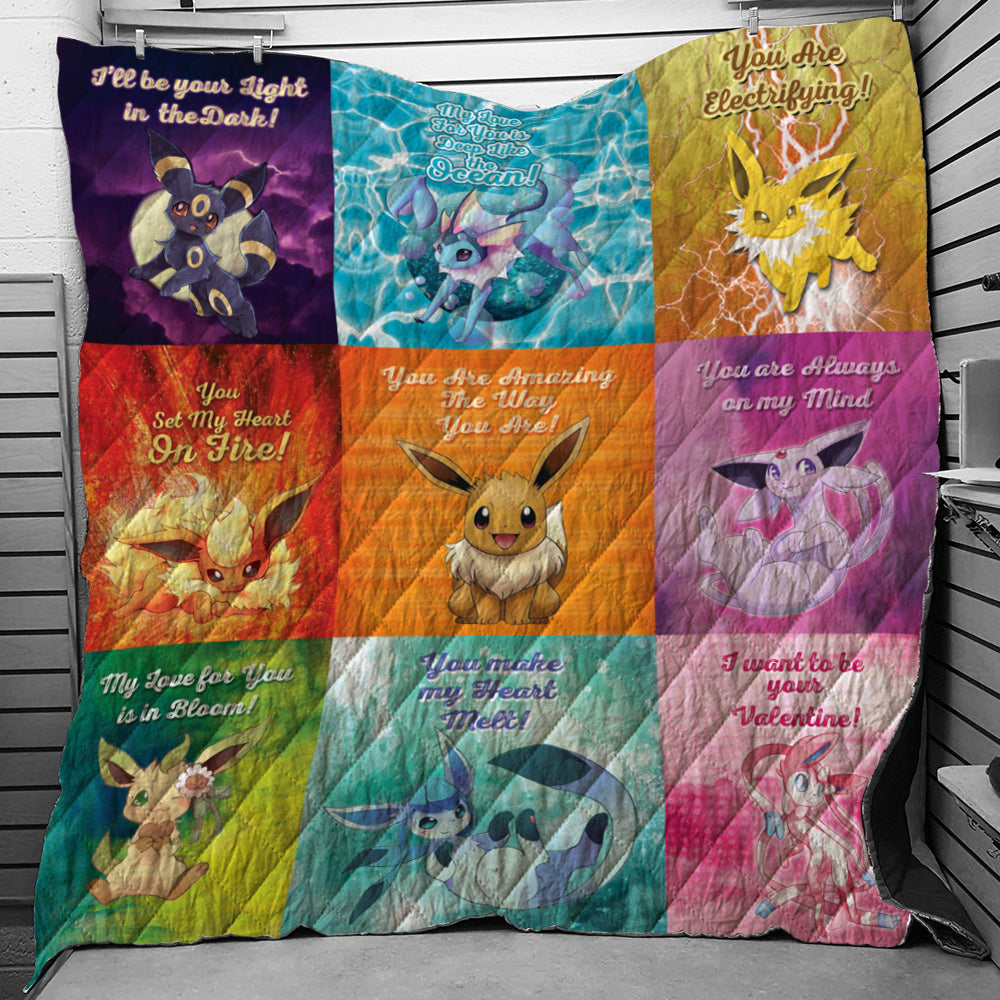 Eeveelutions Love Quotes Pokemon Quilt Blanket