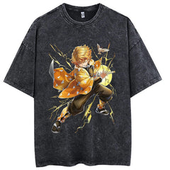 Nysekai "Thunderclap & Flash" Demon Slayer Vintage Washed Oversized T-Shirt