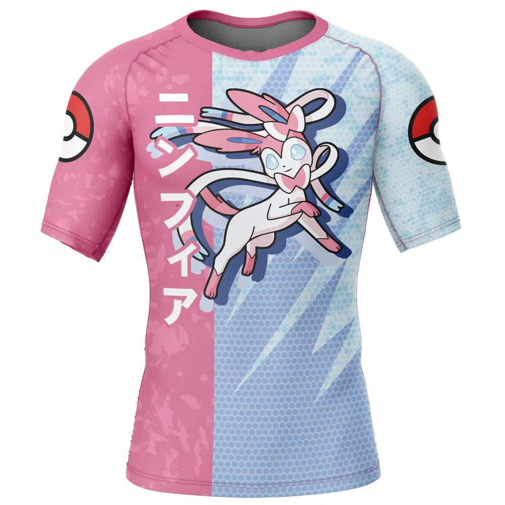 Sylveon Attack Pokemon Short Sleeve Rash Guard Compression Shirt