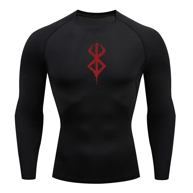 a black shirt with a red symbol on it