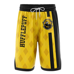 a yellow and black shorts with a black stripe