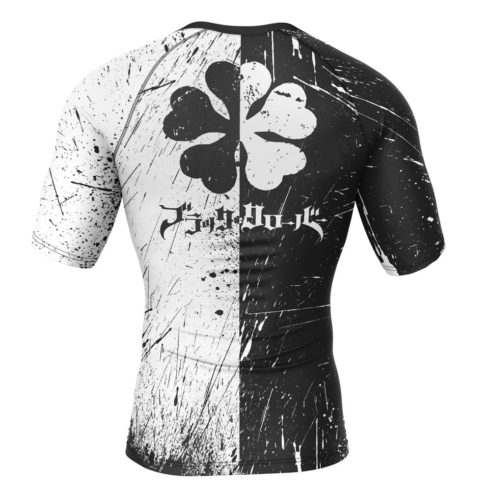 Five-Leaf Clover Black Clover Short Sleeve Rash Guard Compression Shirt