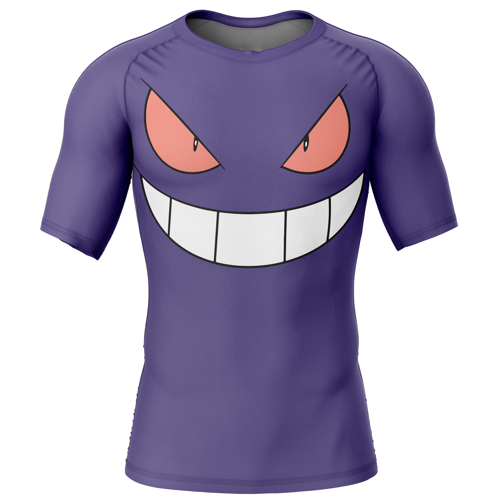 Gengar face Pokemon Short Sleeve Rash Guard Compression Shirt