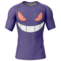 Gengar face Pokemon Short Sleeve Rash Guard Compression Shirt