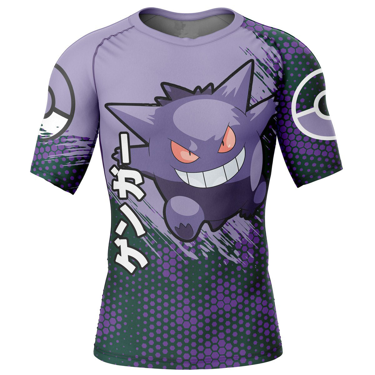 Gengar V3 Pokemon Short Sleeve Rash Guard Compression Shirt