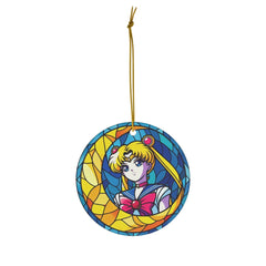 Anime Magic and Feline Mystique Dual Ornaments: Moonlit Guardian Floral-Adorned Cat Stained Glass Inspired Splendor | Anime Ornaments