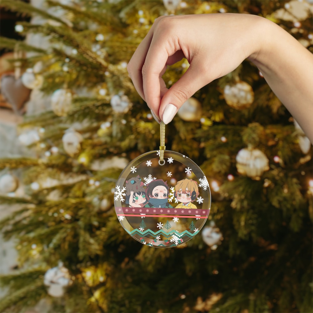 Anime Glass Ornament of Cute Trio Ornament | Anime Ornaments