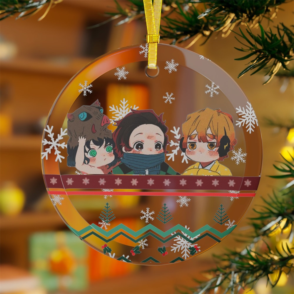 Anime Glass Ornament of Cute Trio Ornament | Anime Ornaments